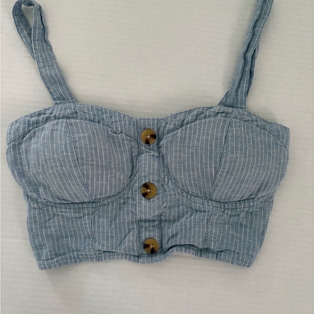 Aeropostale Blue white striped faux Button-Up Crop Top size extra small